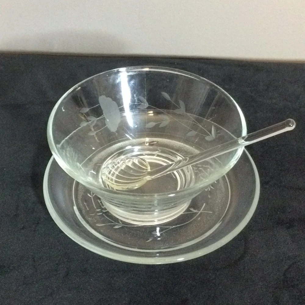 Princess House Heritage Clear Etched Crystal Glass Condiment Bowl Set